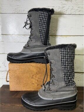 Lands' End Gray Fur Lined Squall Snow Boot Women's Size 8
